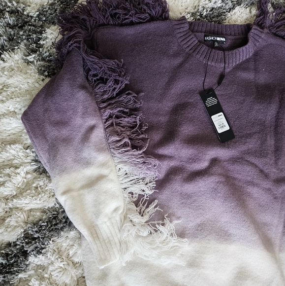 Ladies fashion nova purple knit fringe sweater - Picture 5 of 6